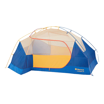 blue and orange tent without rainfly