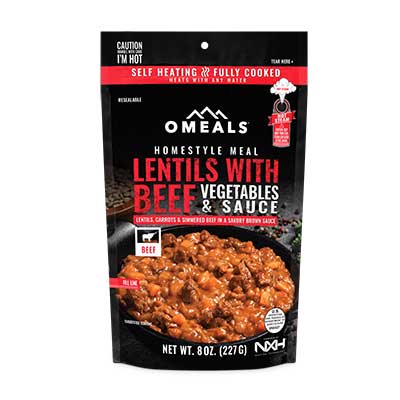 self heating lentils with beef meal