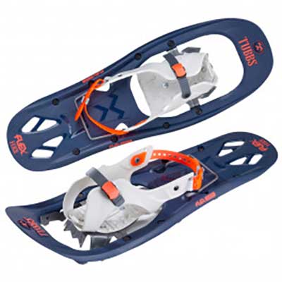 Youth navy, white, and orange snowshoes
