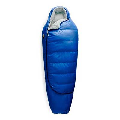 blue sleeping bag made of recycled materials