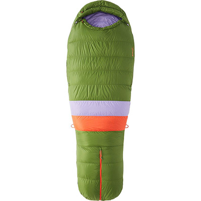 green, lavendar, and coral colored women's sleeping bag