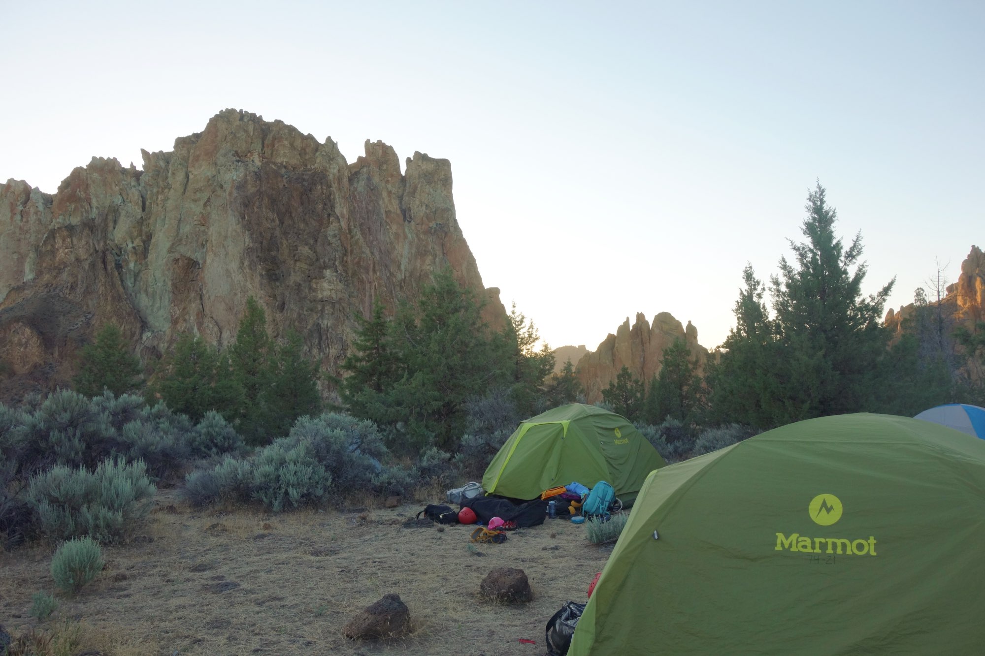 Marmot tents set up in the desert